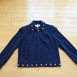 St. John Sport - Navy Suede Jacket w/ Gold-Toned Grommets Size S